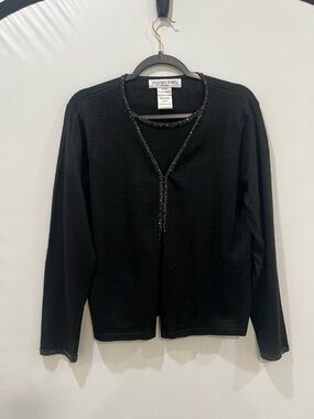 Victoria Jones Cardigan Womens Large Black Petite Embellished Business Casual